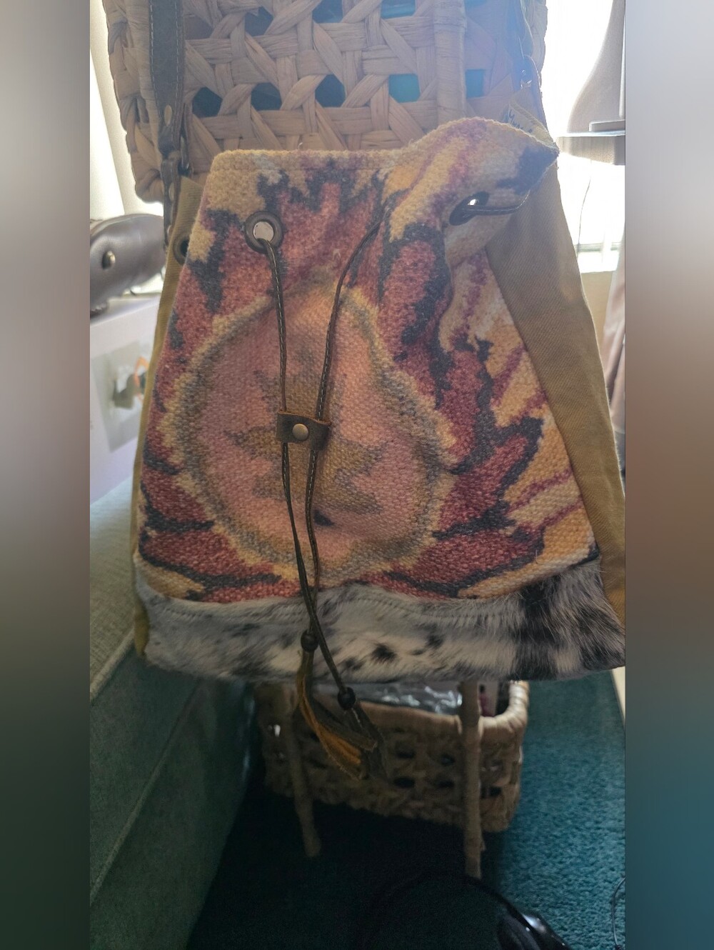 Myra Bag Multicolor Sunburst Hobo with Fur Trim